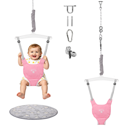 Semoprus Baby Jumper, Baby Bouncer with for Infant & Toddlers, Baby Jumper Doorway Indoor/Outdoor, Adjustable Height, Pink
