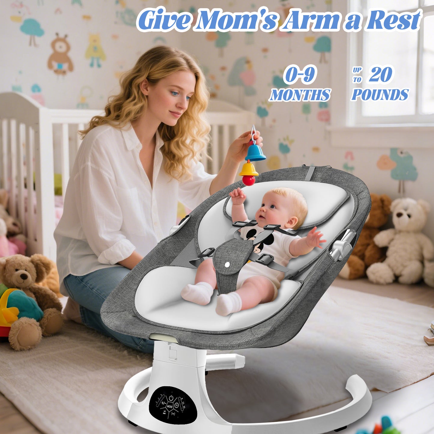 G TALECO GEAR Baby Swing for Infants, Portable Bouncer&Rocker with 5 Speeds, Bluetooth Control, Gray