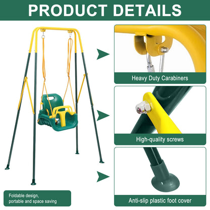 G TALECO GEAR 3-in-1 Toddler Swing Sets for Backyard, Comfy Baby Swing Outdoor Indoor, Kids Swing with Metal Stand, Green