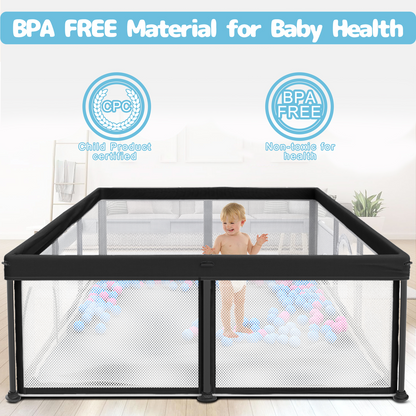 G TALECO GEAR Large Baby Playpen with Mat, Foldable Playpen for Babies and Toddlers, Portable Travel Play Yard, 50"x71", Black