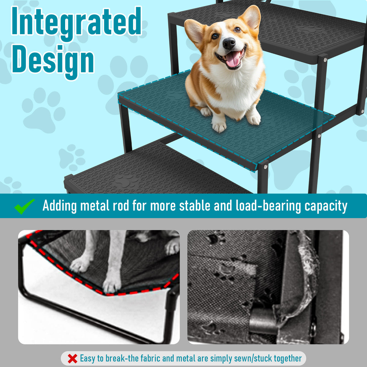 Yacona Extra Wide Dog Stairs for Large Dogs, 5 Steps Dog Steps for Car, Foldable Pet Stairs, Black