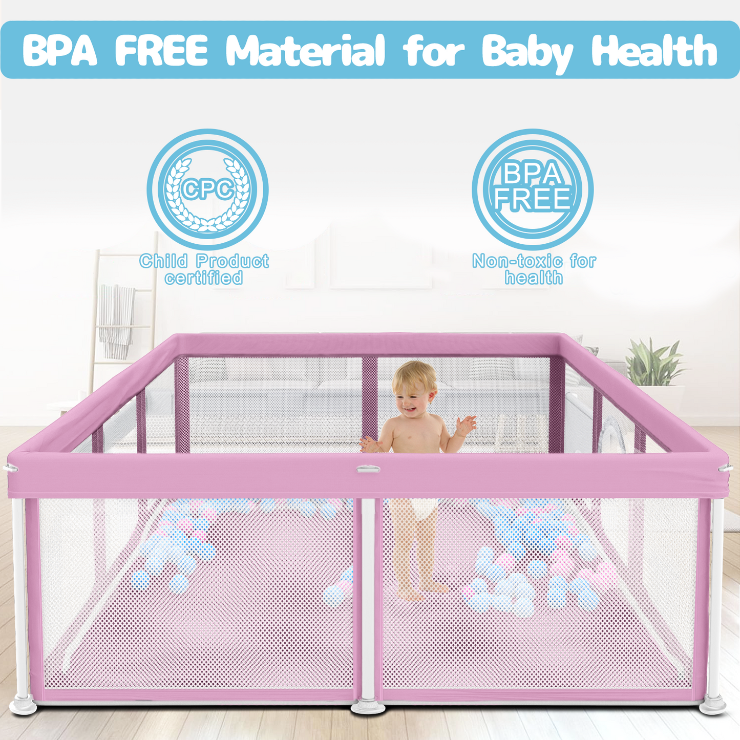 G TALECO GEAR Large Baby Playpen with Mat, Foldable Playpen for Babies and Toddlers, Portable Travel Play Yard, 50"x71", Pink