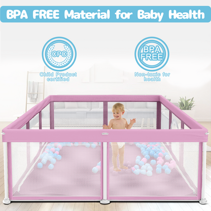 G TALECO GEAR Large Baby Playpen with Mat, Foldable Playpen for Babies and Toddlers, Portable Travel Play Yard, 50"x71", Pink