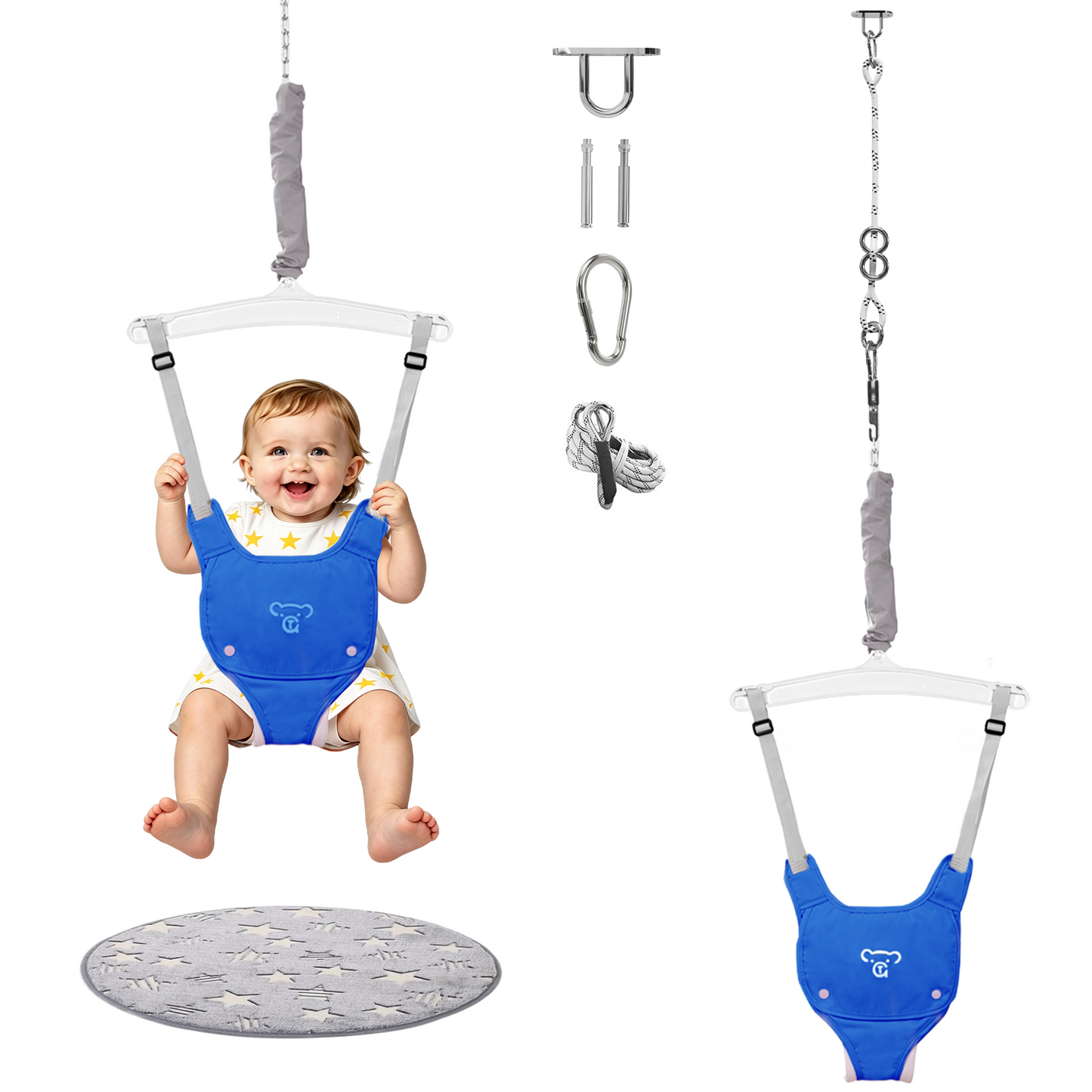 Semoprus Baby Jumper, Baby Bouncer with for Infant & Toddlers, Baby Jumper Doorway Indoor/Outdoor, Adjustable Height, Blue
