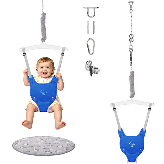 Semoprus Baby Jumper, Baby Bouncer with for Infant & Toddlers, Baby Jumper Doorway Indoor/Outdoor, Adjustable Height, Blue