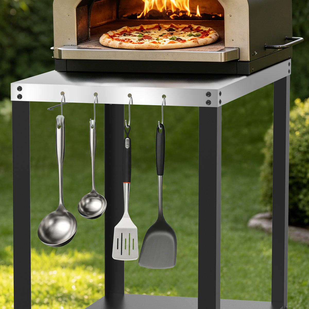 Yacona Outdoor Grill Cart for Blackstone Griddle, Stainless Steel Grill Tables for Outside, Kitchen Food Prep Table with Wheels, Pizza Oven Stand