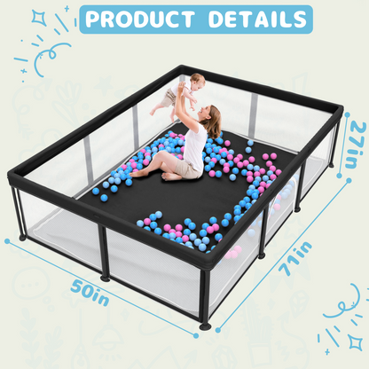 G TALECO GEAR Large Baby Playpen with Mat, Foldable Playpen for Babies and Toddlers, Portable Travel Play Yard, 50"x71", Black