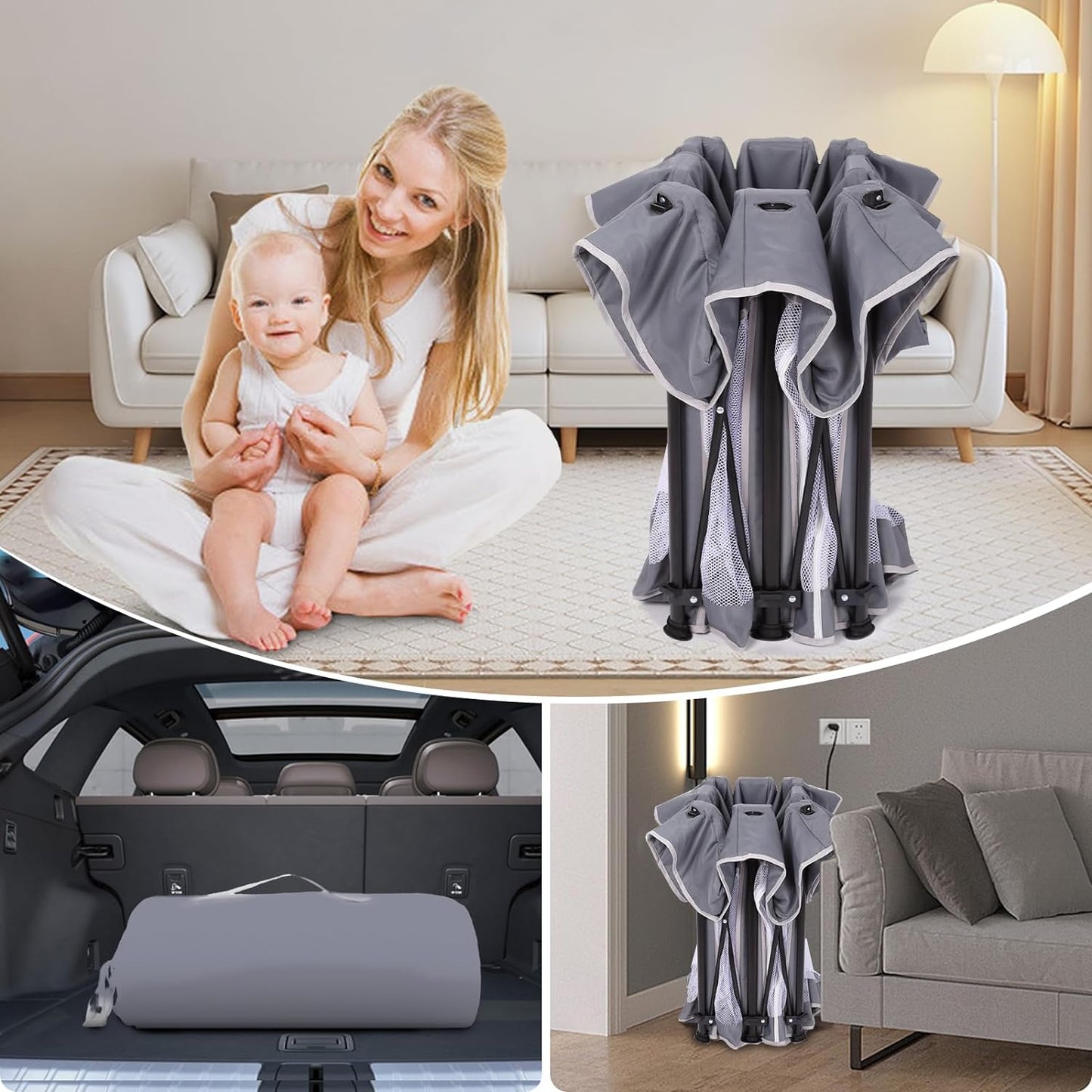 G TALECO GEAR Baby Playpen with Mat, Foldable Playpen for Babies and Toddlers, Portable Travel Play Yard, 50"x50", Gray