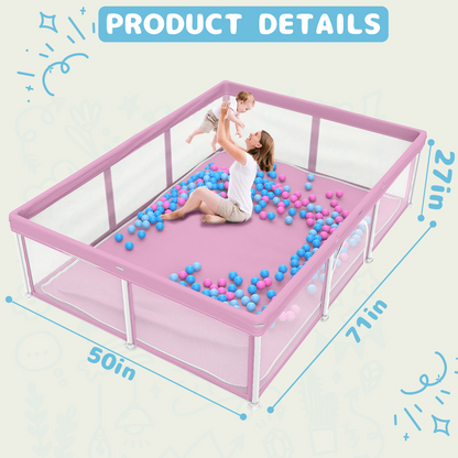 G TALECO GEAR Large Baby Playpen with Mat, Foldable Playpen for Babies and Toddlers, Portable Travel Play Yard, 50"x71", Pink