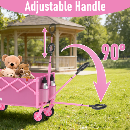 Yacona Wagons Carts Foldable, 350 lb Capacity Folding Wagon Cart with Wheels for Camping, Garden, Shopping, Pink