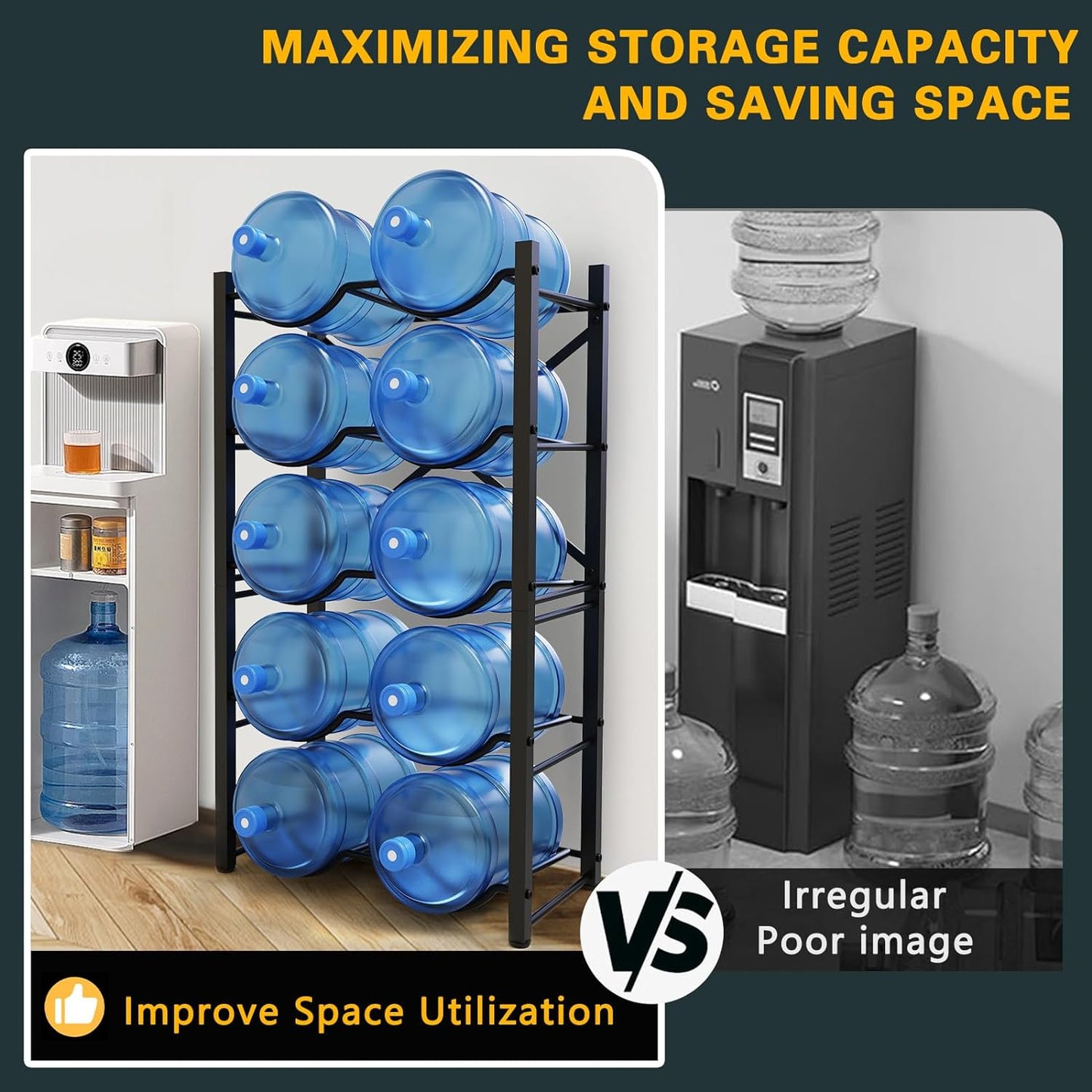 TOREVSIOR 5 Gallon Water Jug Holder, 5 Tier Water Bottle Organizer for 10 Bottles, Water Bottle Storage Rack for Home Kitchen, Office