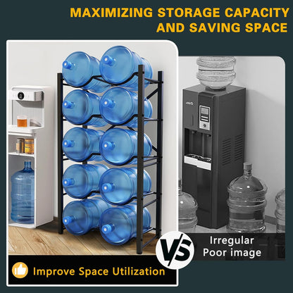 TOREVSIOR 5 Gallon Water Jug Holder, 5 Tier Water Bottle Organizer for 10 Bottles, Water Bottle Storage Rack for Home Kitchen, Office