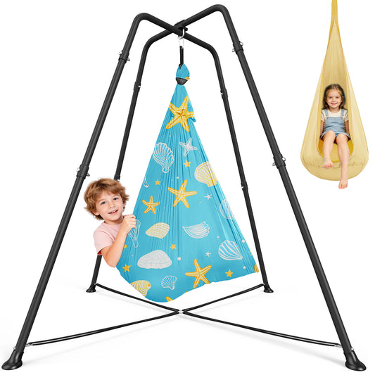 Sensory Swing with stand and Pod Swing, Sensory Chair Indoor/Outdoor, Swing Set for Kids & Adults, 330LBS, Shell Print