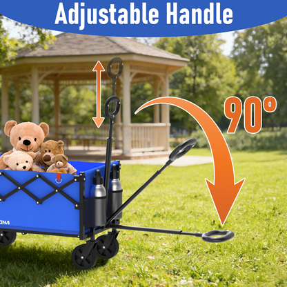 Yacona Wagons Carts Foldable, 350 lb Capacity Folding Wagon Cart with Wheels for Camping, Garden, Shopping, Blue