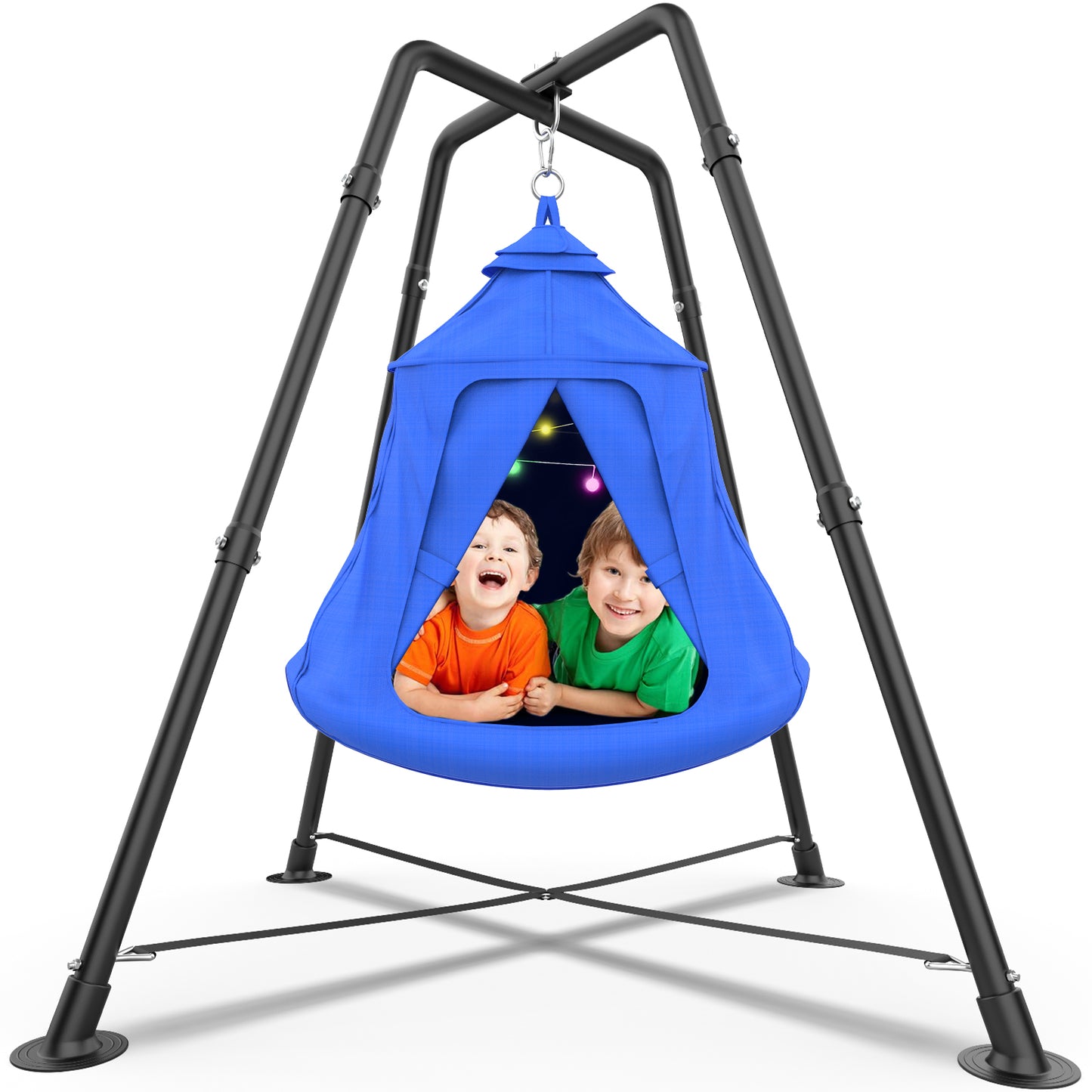 Metal Swing Set with Play Tent Swing Chair, Outdoor Indoor Sensory Swings for Autism Kids and Adults, Hanging Hammock Chair, 330 lbs, Blue