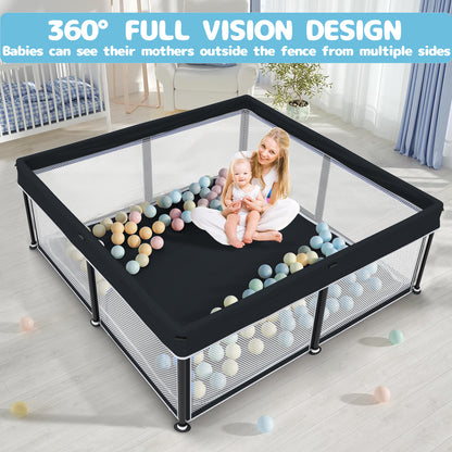 G TALECO GEAR Baby Playpen with Mat, Foldable Playpen for Babies and Toddlers, Portable Travel Play Yard, 50"x50", Black