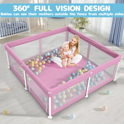 G TALECO GEAR Baby Playpen with Mat, Foldable Playpen for Babies and Toddlers, Portable Travel Play Yard, 50"x50", Pink