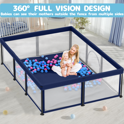 G TALECO GEAR Large Baby Playpen with Mat, Foldable Playpen for Babies and Toddlers, Portable Travel Play Yard, 50"x71", Blue