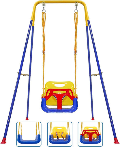 G TALECO GEAR 3-in-1 Toddler Swing Sets for Backyard, Comfy Baby Swing Outdoor Indoor, Kids Swing with Metal Stand, Blue