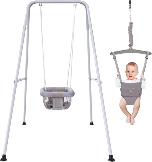 G TALECO GEAR 2-in-1 Baby Jumper and Swing, Indoor Outdoor Baby Swing for 6-24 Months Infant Toddler,Gray