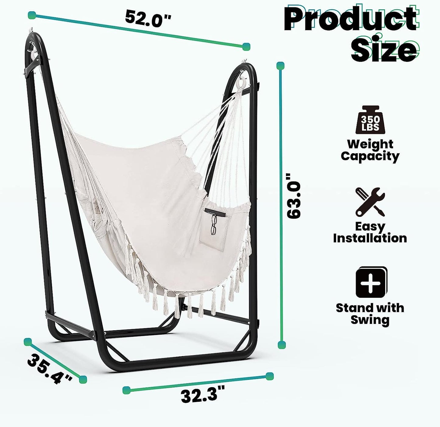 G TALECO GEAR Hammock Chair with Stand for Hanging Swing Chair, Heavy Duty Steel, Max Load 350lbs