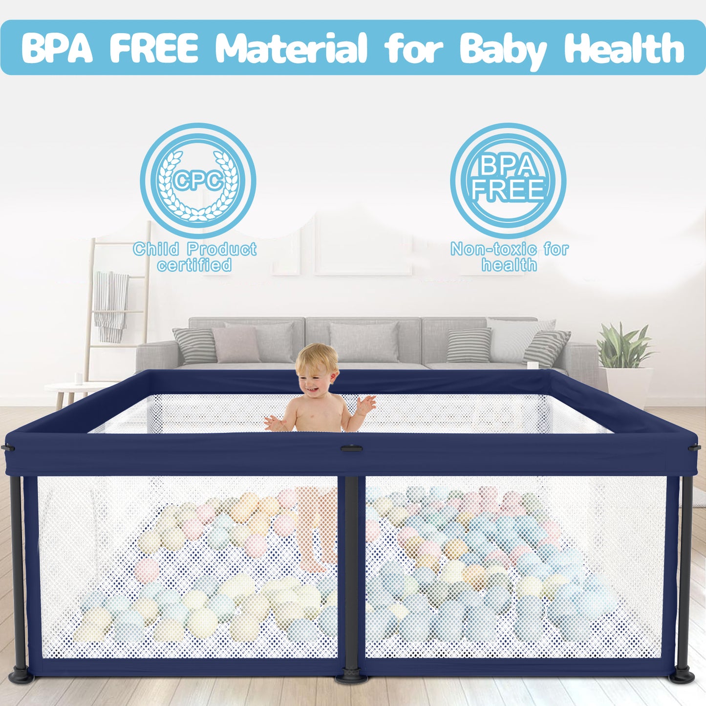 G TALECO GEAR Baby Playpen with Mat, Foldable Playpen for Babies and Toddlers, Portable Travel Play Yard, Blue