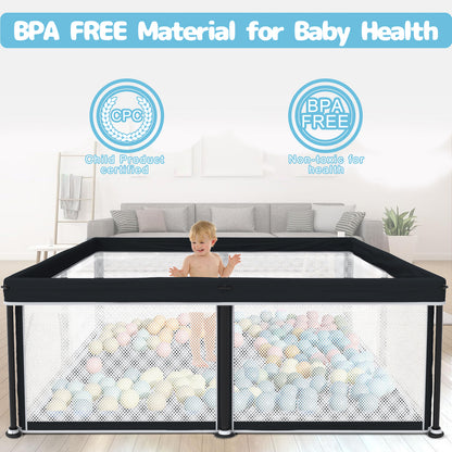 G TALECO GEAR Baby Playpen with Mat, Foldable Playpen for Babies and Toddlers, Portable Travel Play Yard, 50"x50", Black