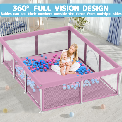 G TALECO GEAR Large Baby Playpen with Mat, Foldable Playpen for Babies and Toddlers, Portable Travel Play Yard, 50"x71", Pink