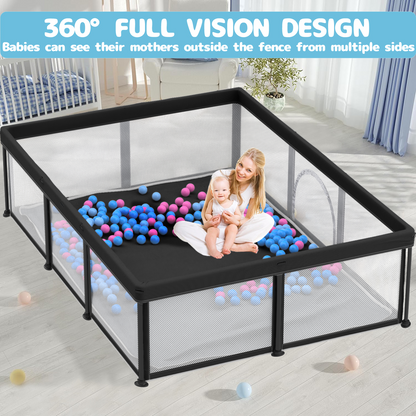 G TALECO GEAR Large Baby Playpen with Mat, Foldable Playpen for Babies and Toddlers, Portable Travel Play Yard, 50"x71", Black