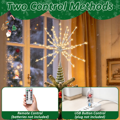 Yacona 15in Christmas Tree Star Topper with Lights, 150 LEDs Twinkling Tree Starburst Lights, Sliver