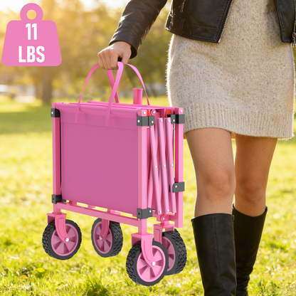 Yacona Wagons Carts Foldable, 350 lb Capacity Folding Wagon Cart with Wheels for Camping, Garden, Shopping, Pink