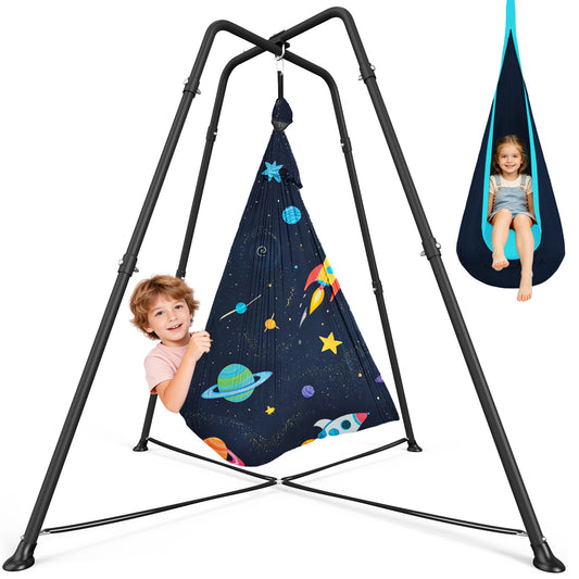 Semoprus Sensory Swing with stand and Pod Swing, Sensory Chair Indoor/Outdoor, Swing Set for Kids & Adults, 330LBS, Patterned-Star Dark Blue