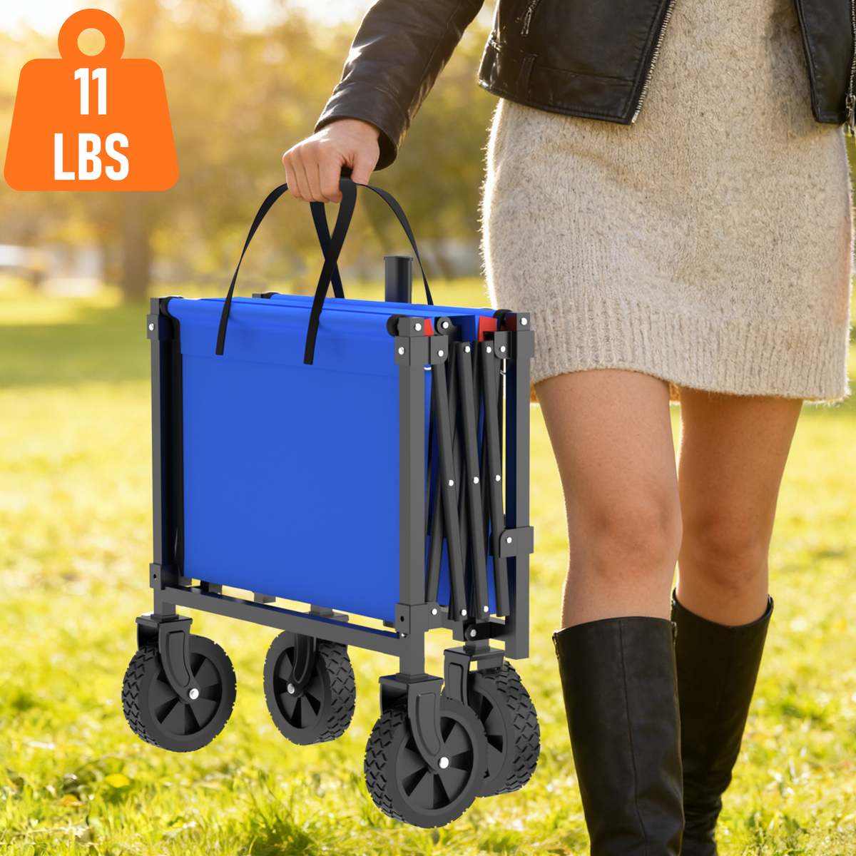 Yacona Wagons Carts Foldable, 350 lb Capacity Folding Wagon Cart with Wheels for Camping, Garden, Shopping, Blue