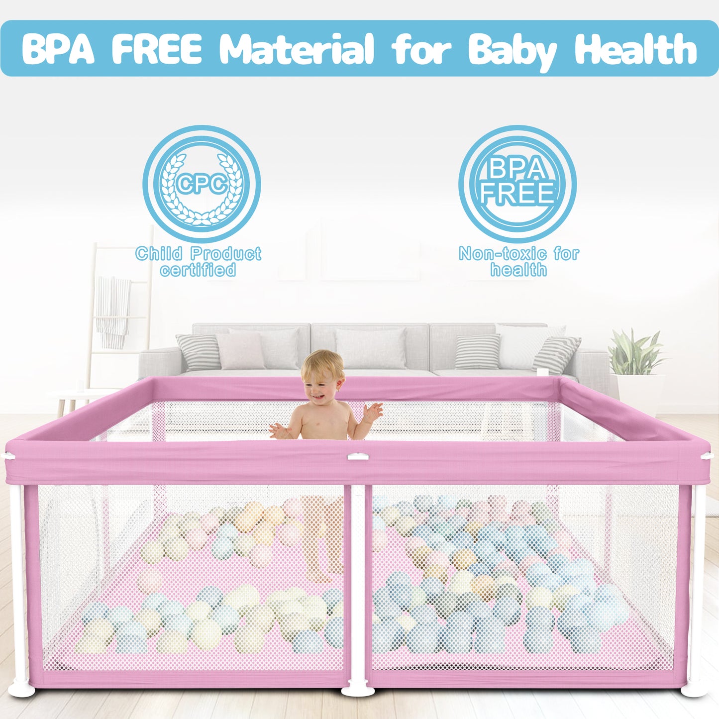 G TALECO GEAR Baby Playpen with Mat, Foldable Playpen for Babies and Toddlers, Portable Travel Play Yard, 50"x50", Pink