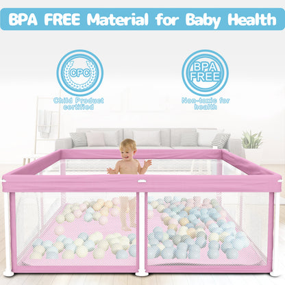 G TALECO GEAR Baby Playpen with Mat, Foldable Playpen for Babies and Toddlers, Portable Travel Play Yard, 50"x50", Pink