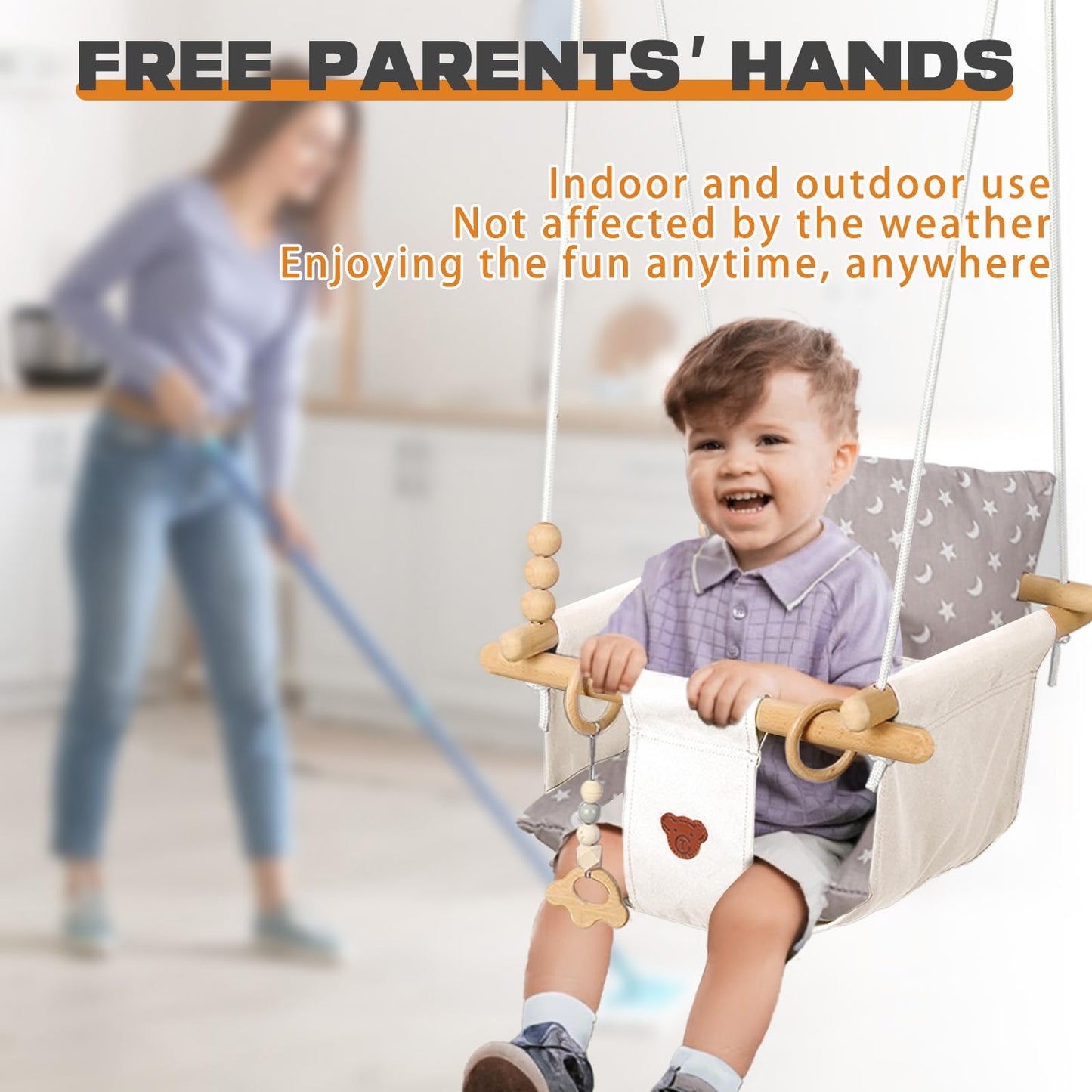 2 in 1 Baby Jumper, Toddler Swing and Bouncer, Indoor Outdoor Baby Swings for Infants, White