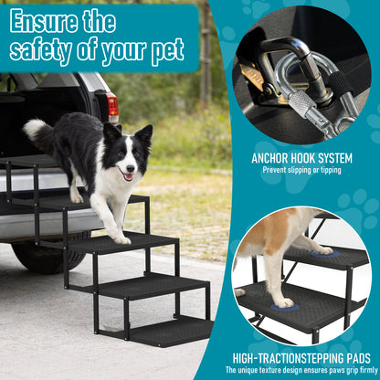 Yacona Extra Wide Dog Stairs for Large Dogs, 5 Steps Dog Steps for Car, Foldable Pet Stairs, Black