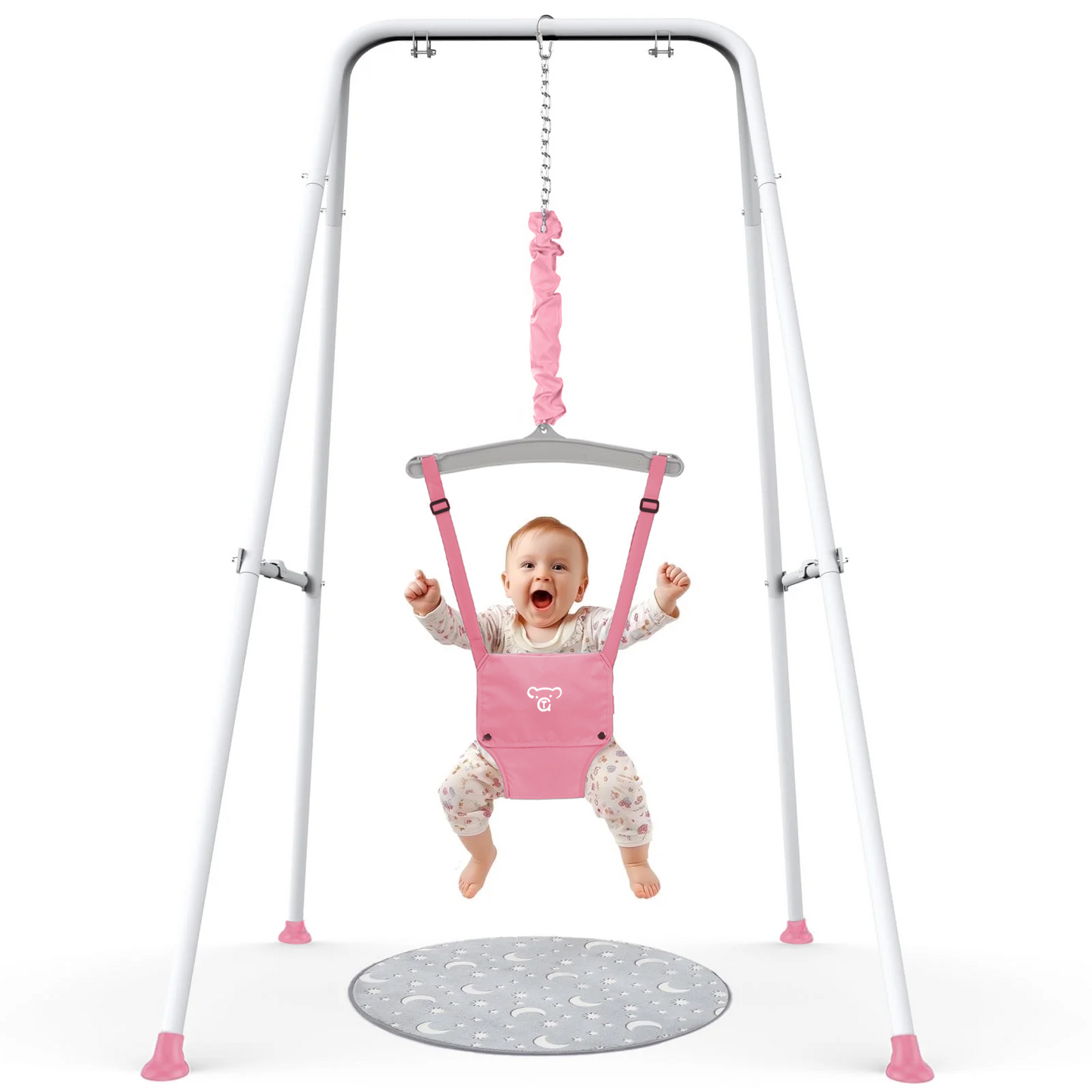 Baby Jumper with Stand, Portable Baby Bouncers and Jumpers with Floor Mat, Jumper for Baby Boys/Girls 6-24 Months, Black