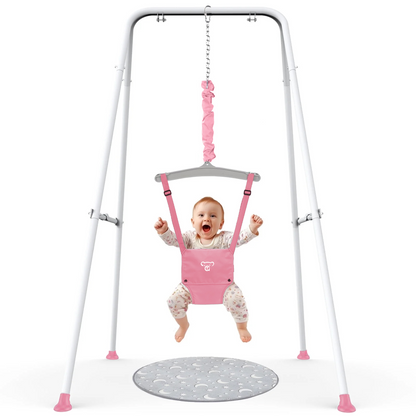 Baby Jumper with Stand, Portable Baby Bouncers and Jumpers with Floor Mat, Jumper for Baby Boys/Girls 6-24 Months, Black