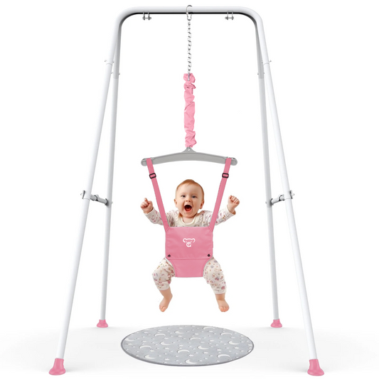 G TALECO GEAR Baby Jumper with Stand, Portable Baby Bouncers and Jumpers with Floor Mat, Jumper for Baby Boys/Girls, Pink