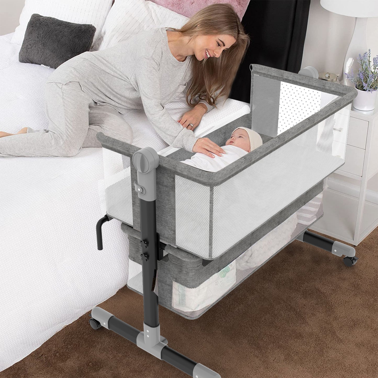 G TALECO GEAR Baby Bassinet Bedside Sleeper, Baby Crib for Newborn, Portable Bassinets for Boys and girls 0-12 Months, Gray