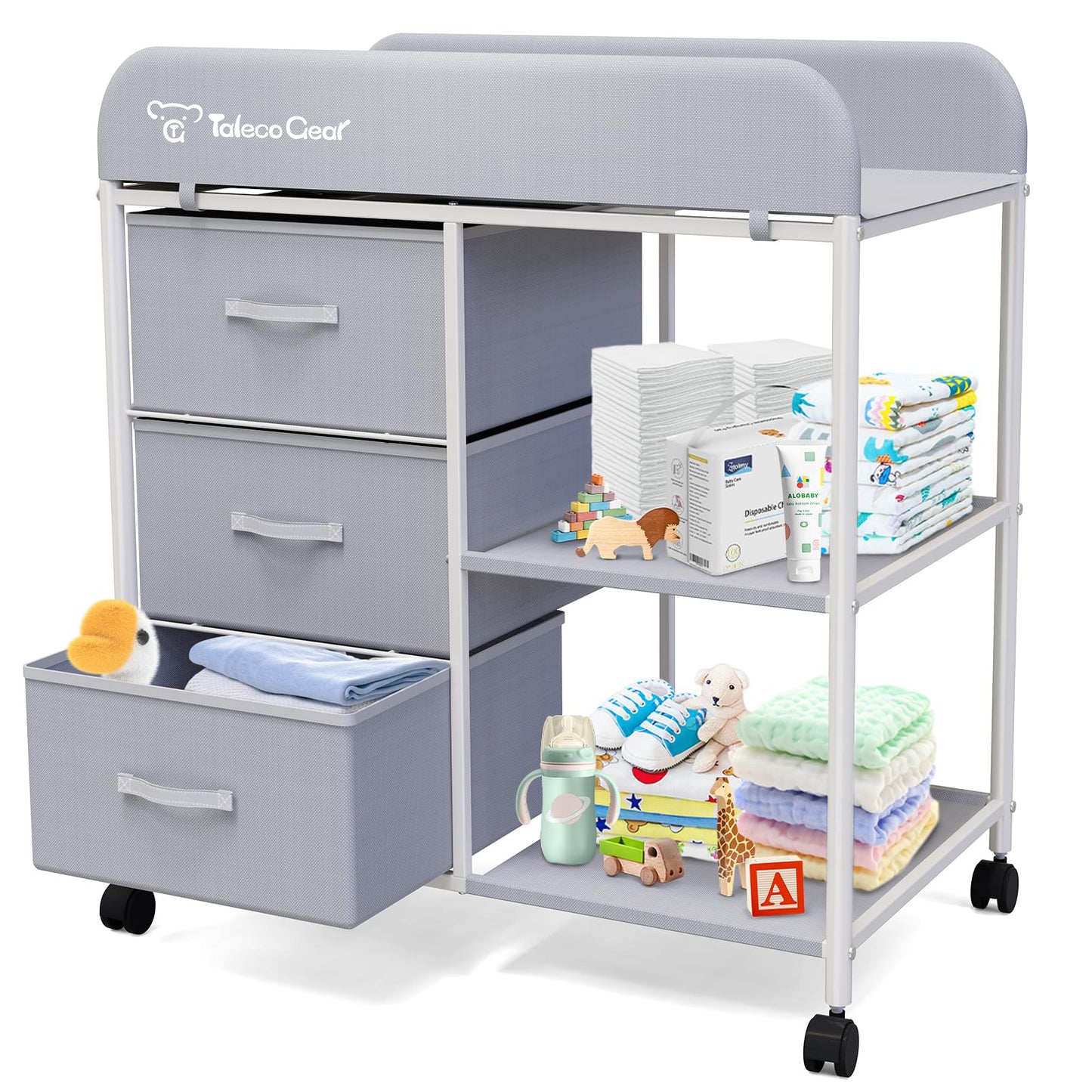 G TALECO GEAR Baby Changing Table, Portable Diaper Changing Station with Wheels, Nursery Organizer for Newborn and Infant, Light Gray,Dark Gray,Pink,Blue