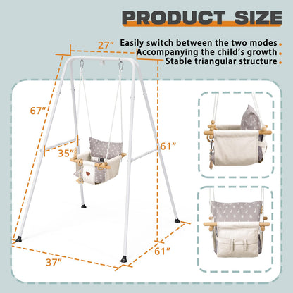 2 in 1 Baby Jumper, Toddler Swing and Bouncer, Indoor Outdoor Baby Swings for Infants, White