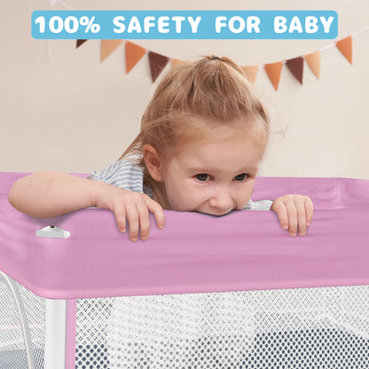 G TALECO GEAR Baby Playpen with Mat, Foldable Playpen for Babies and Toddlers, Portable Travel Play Yard, 50"x50", Pink