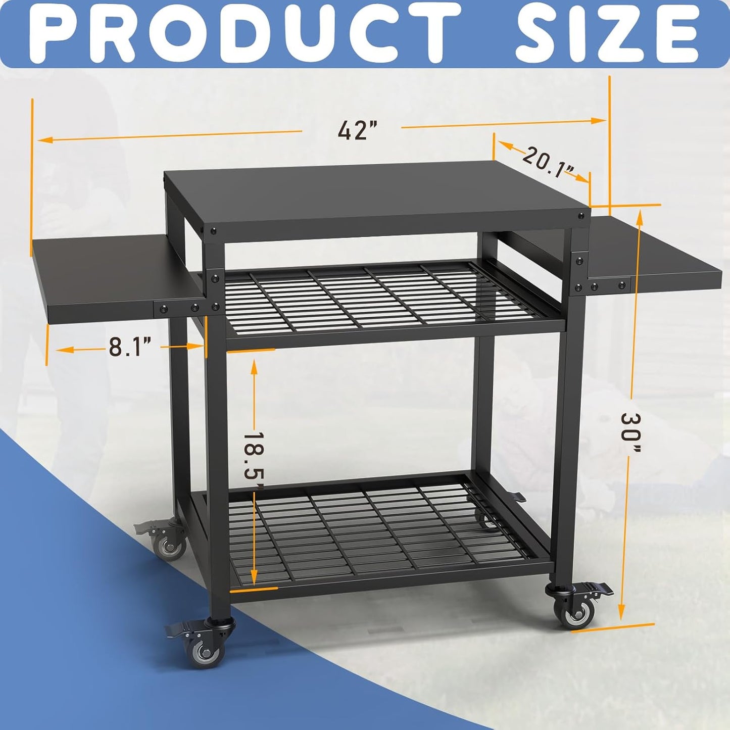 RAXSINYER Grill Table for Outside, Grill Cart with Three-Shelf, Outdoor Kitchen Island for BBQ Food Prep