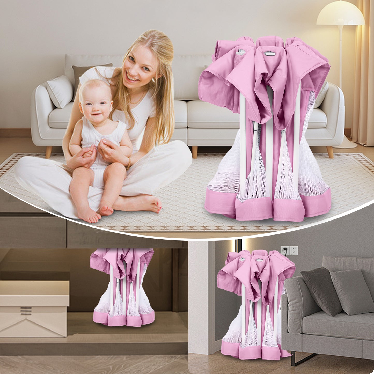 G TALECO GEAR Baby Playpen with Mat, Foldable Playpen for Babies and Toddlers, Portable Travel Play Yard, 50"x50", Pink