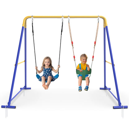 G TALECO GEAR 440lbs 2 Seat Swing Sets for Backyard, 1 Saucer Swing and 1 Belt Swing with Heavy Duty Outdoor A-Frame Metal Swing Stand for Playground, Playset