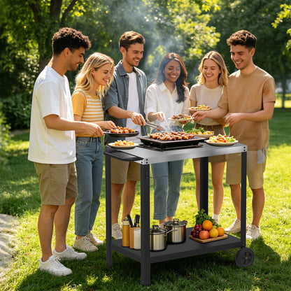 Yacona Outdoor Grill Cart for Blackstone Griddle, Stainless Steel Grill Tables for Outside, Kitchen Food Prep Table with Wheels, Pizza Oven Stand