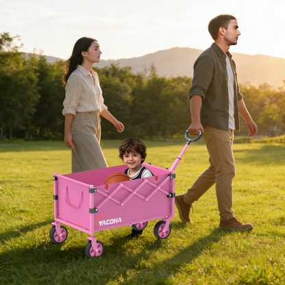 Yacona Wagons Carts Foldable, 350 lb Capacity Folding Wagon Cart with Wheels for Camping, Garden, Shopping, Pink