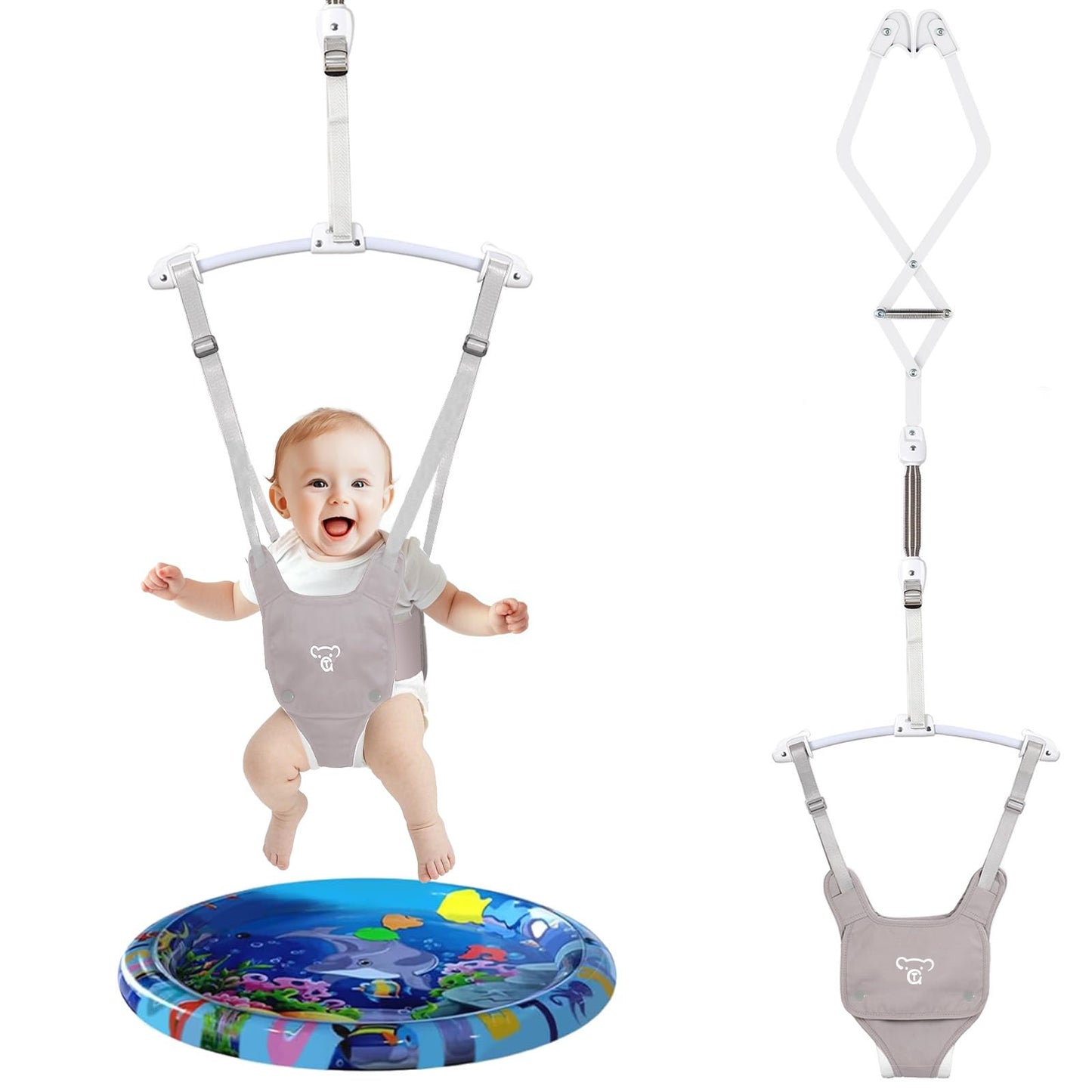 Semoprus Baby Jumpers and Bouncers, Protable Jumper Doorway with Water Mat, Easy to Assemble, Jumper for Baby Boys/Girls, Gray